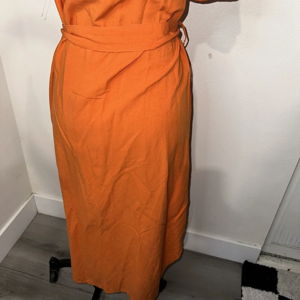 Ivo Nikkolo  Orange Button Up Linen Dress Short Sleeve Size XS‎ Waist Belt